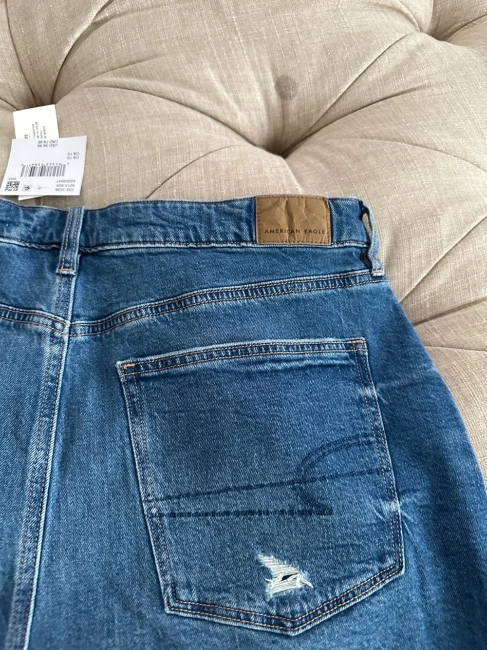 American Eagle Outfitters Dark Blue Distressed High-Rise Denim Shorts